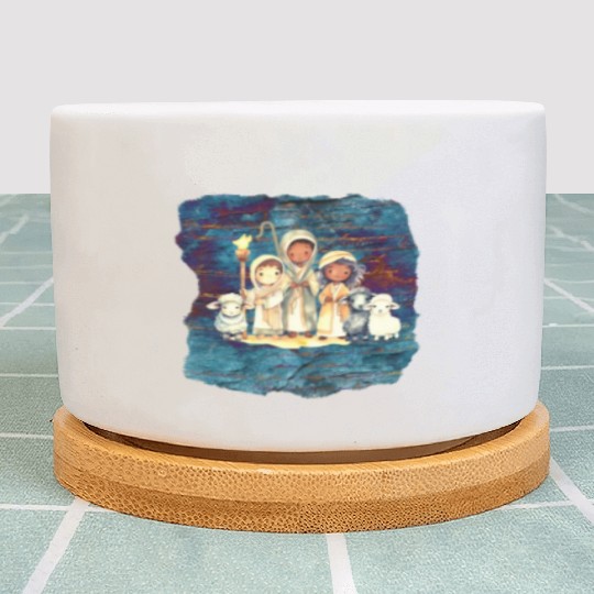 Christmas Nativity Scene Shepherds and Sheep Plant Pots