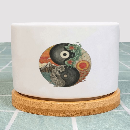 Yin and Yang shaped logo Japanese ink painting Plant Pots