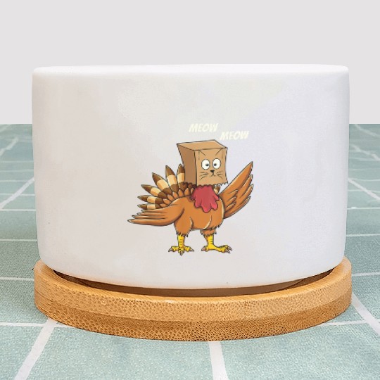 Thanksgiving Turkey Cat Meow Funny Men Women Plant Pots