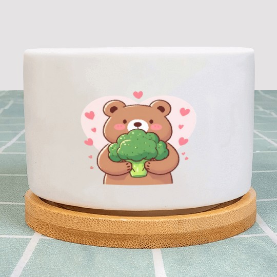 Bear in love hugs huge broccoli Plant Pots