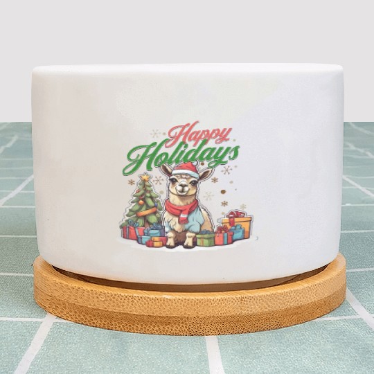 Happy Holidays cute llama Plant Pots