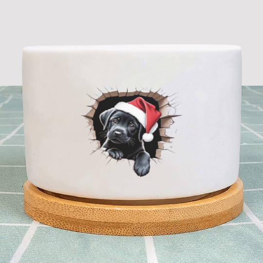 Festive Paws Adorable Puppy in a Christmas Hat Plant Pots