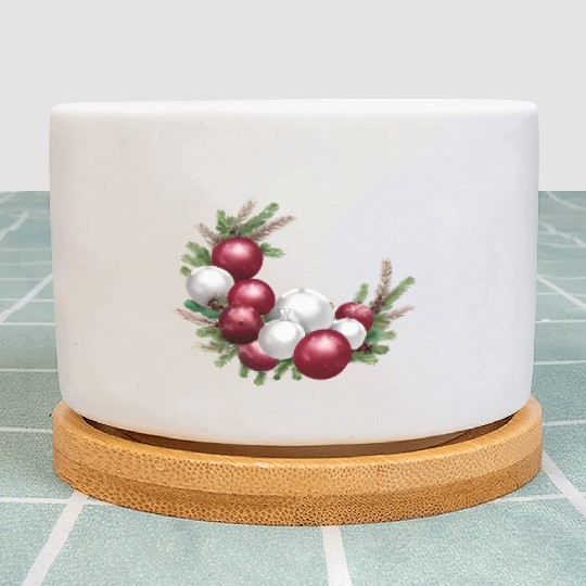 Cranberry and White Christmas Greenery Decor Plant Pots
