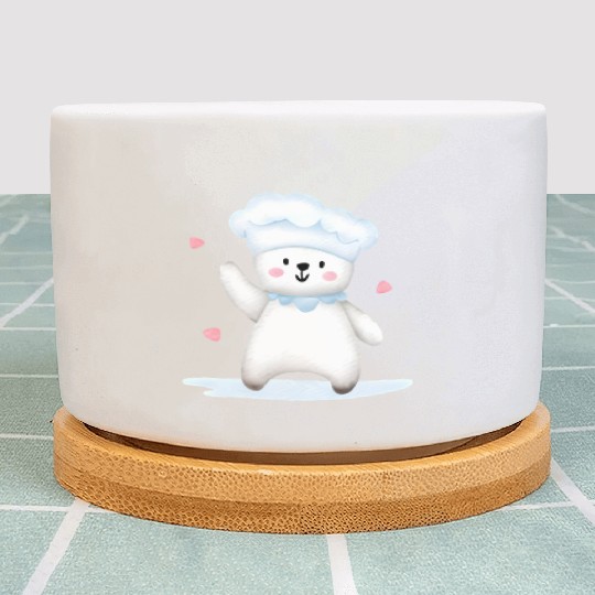 White Happy Chef Bear Plant Pots