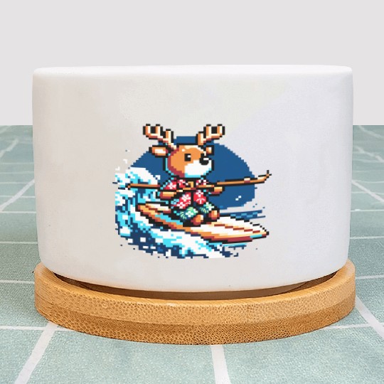 Surfing Reindeer: 8-Bit Holiday Wave Plant Pots