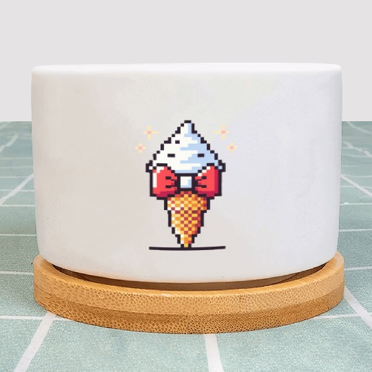 Whimsical 8-Bit Ice Cream: Retro Bow Tie Delight Plant Pots