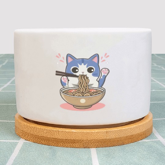 te cat ramen noodles neko kawaii funny Plant Pots
