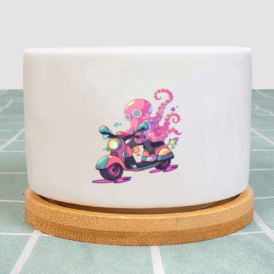 Octopus Riding Scooter Funny Motor Biker Moped Plant Pots