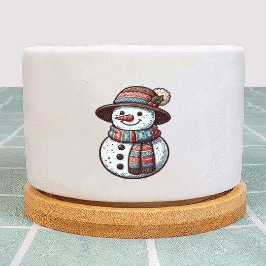 Winter Wonderland: Charming Snowman Illustration Plant Pots