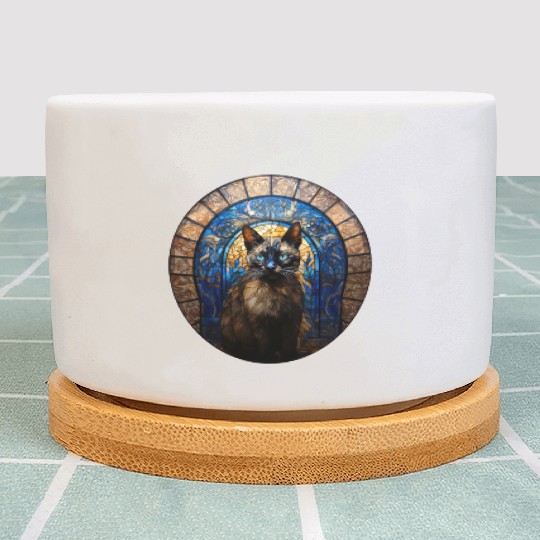 Siamese cat in stained glass Plant Pots