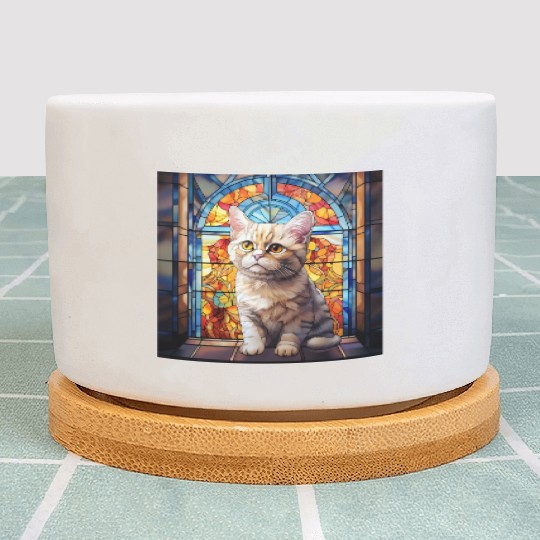 British Shorthair kitten in stained glass Plant Pots