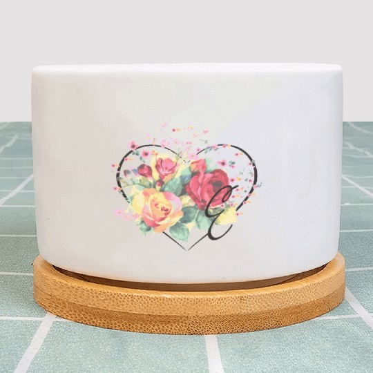 Letter E Monogram Floral Roses Heart Plant Pots