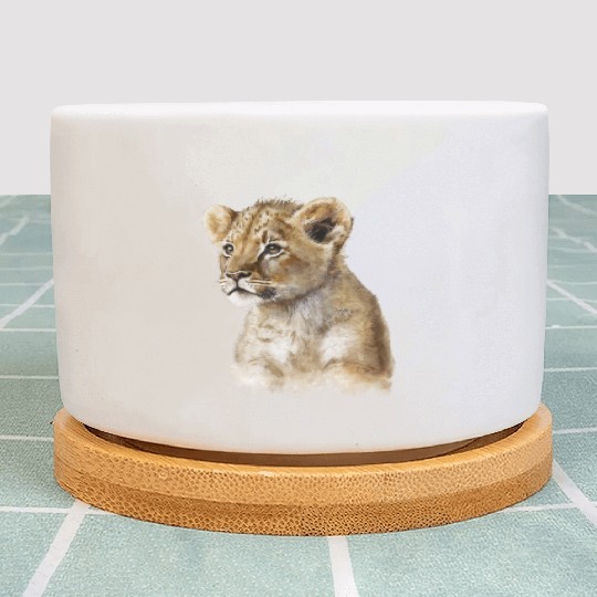 Baby Lion Aesthetic Watercolor Painting Portrait Plant Pots