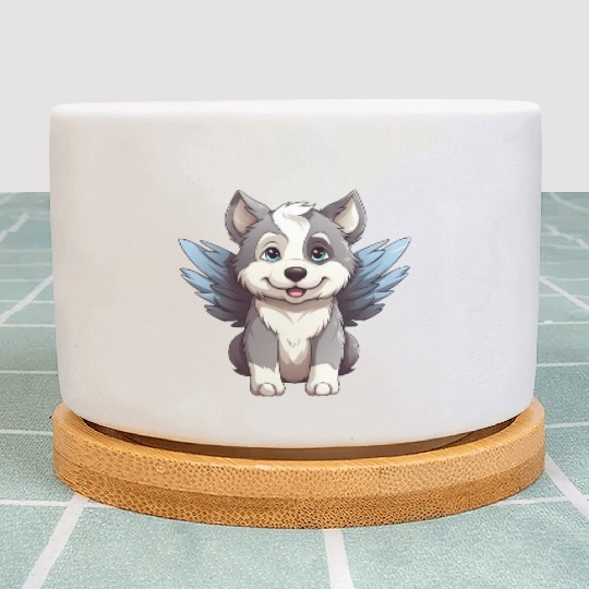 Husky Angel - Cute Dog with Heavenly Wings Plant Pots