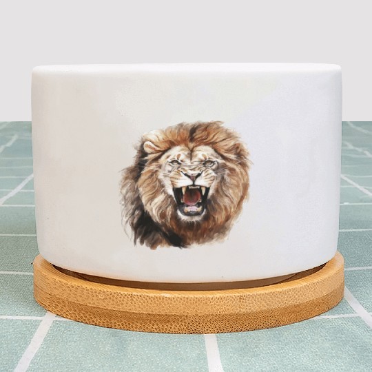 Roaring Lion Watercolor Painting Portrait Plant Pots