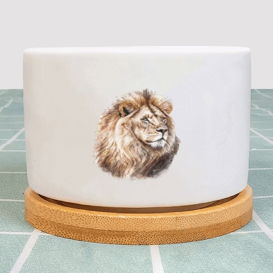 Majestic Watercolor Painting Portrait of a Lion Plant Pots