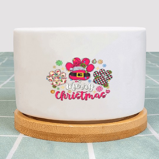 Merry Christmas Dog Paws Lights Buffalo Plaid Xmas Plant Pots