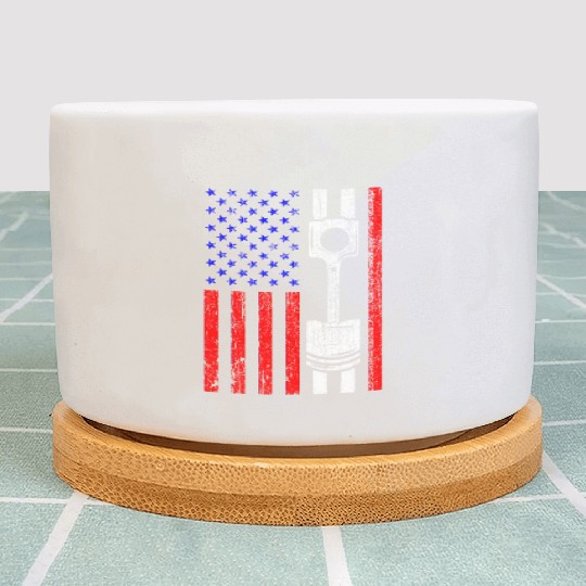 American Flag Piston Muscle Car Patriotic Vintage Plant Pots