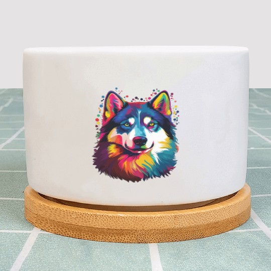 Watercolor Colorful Siberian Husky Plant Pots
