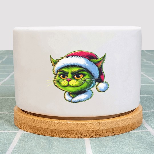 Cute Cat as Santa on Christmas Plant Pots