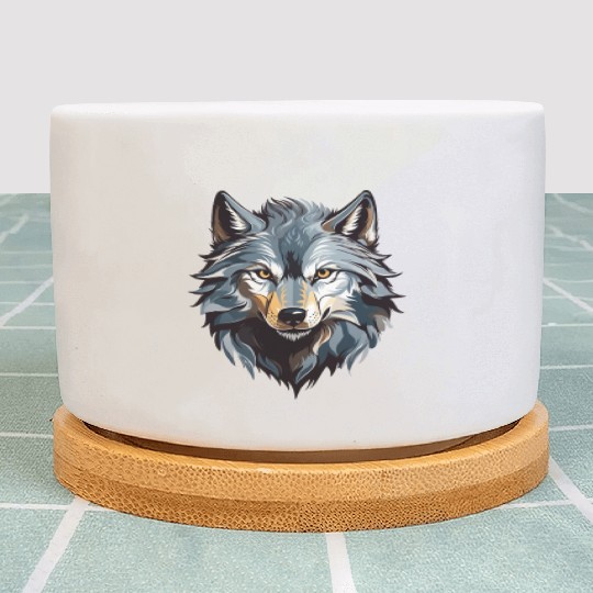 Majestic Wolf Face Illustration Plant Pots