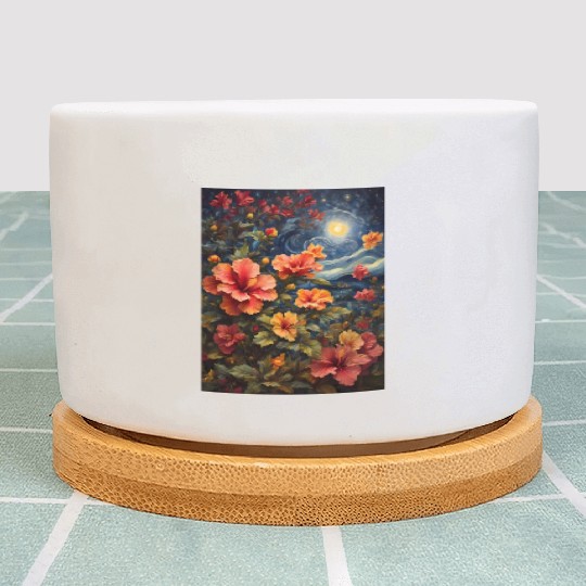 Colorful Hibiscus Under Starry Night Sky Plant Pots