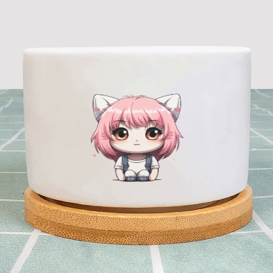 kawaii cat face with cat head Plant Pots