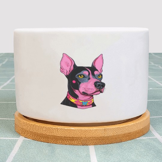 black and pink dog with yellow eyes Punk Rock Plant Pots