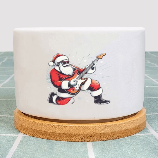 Santa Claus Guitarist Merry Christmas Plant Pots