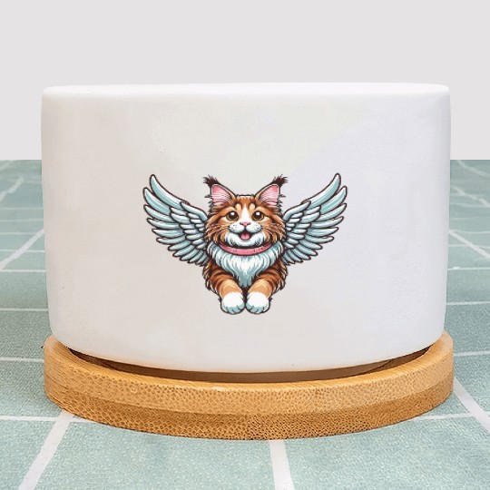 Maine Cat Angel - Majestic Cat with Wings Plant Pots