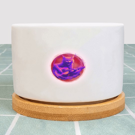 Rock Cat Playing Guitar Plant Pots under the red moon