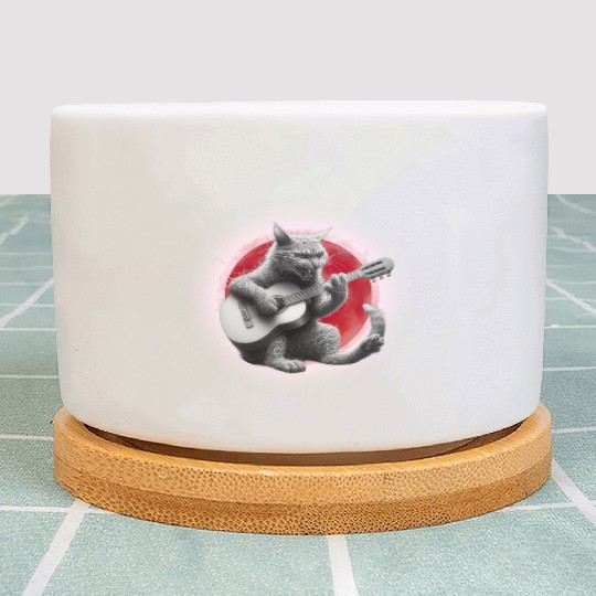 Rock Cat Playing Guitar Plant Pots under the red moon
