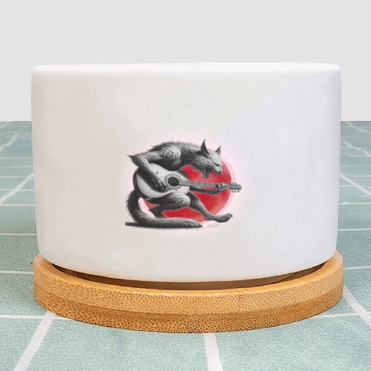 Rock Cat Playing Guitar Plant Pots under the red moon