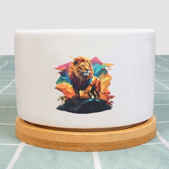 Fantasy Majestic Colourful Lion Polygon Art Design Plant Pots