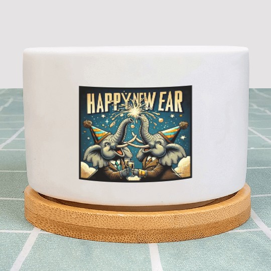 New Year's Eve Elephant Cheers with Champagne Plant Pots