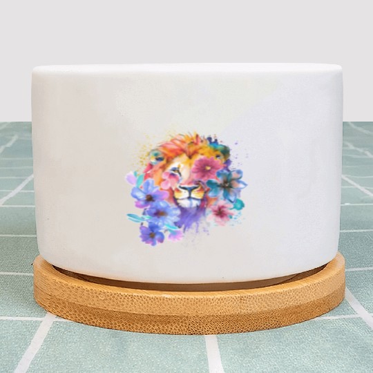 Colorful Lion Painting Plant Pots