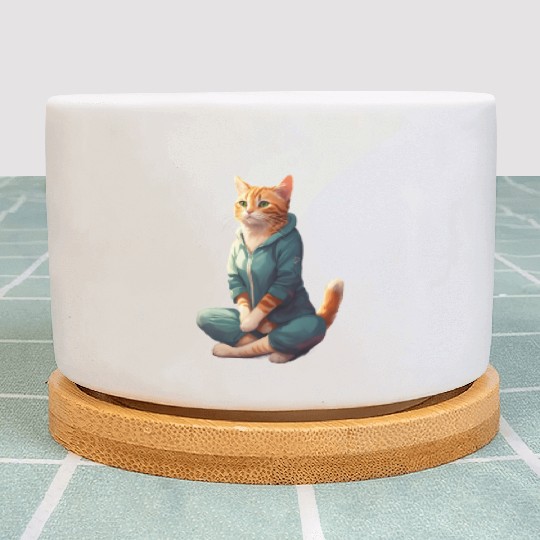 cat doing yoga in the living room Plant Pots