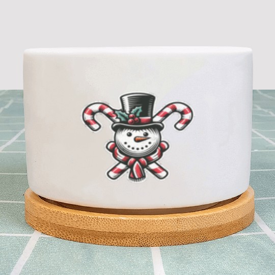 Candy Cane Cheer - snowman with Top Hat design Plant Pots