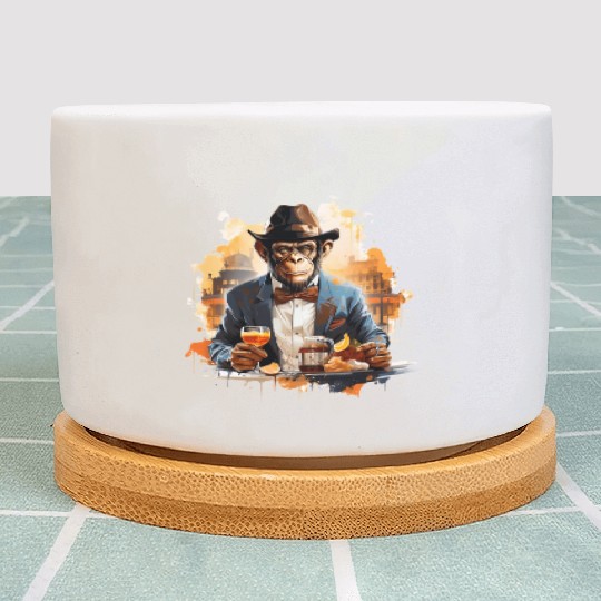 Cool Business Monkey with Drink Chimpanzee Plant Pots