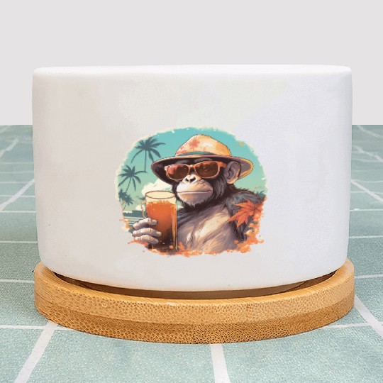 Cool Monkey With Drink Funny Animals Chimpanzee Plant Pots