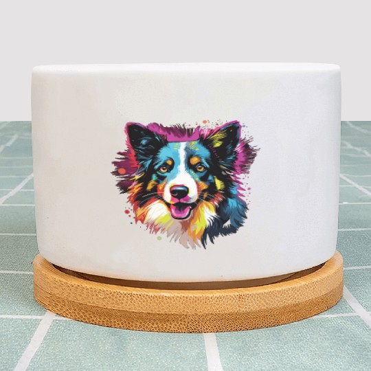 Watercolor Colorful Border Collie Plant Pots