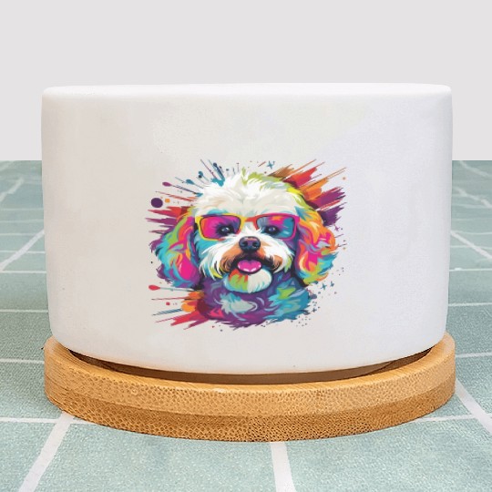 Watercolor Colorful Bichon Frise Plant Pots