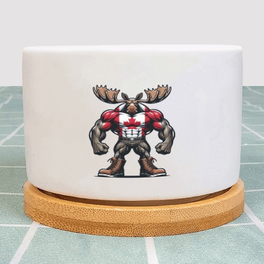 Canada elk with national flag Plant Pots