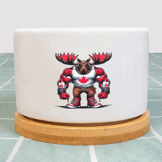 Canada elk with national flag Plant Pots