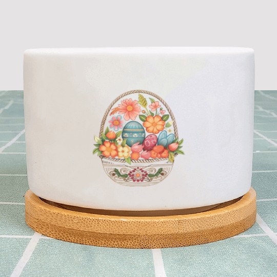 Easter Day Easter Egg Basket Spring Flowers Plant Pots
