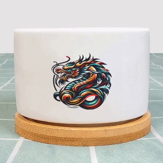 Colorful Chinese Dragon Artwork and Tribal Design Plant Pots