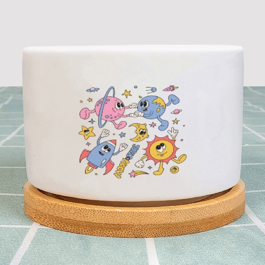 Solar System Planets Moon Sun Saturn Cute Groovy Plant Pots