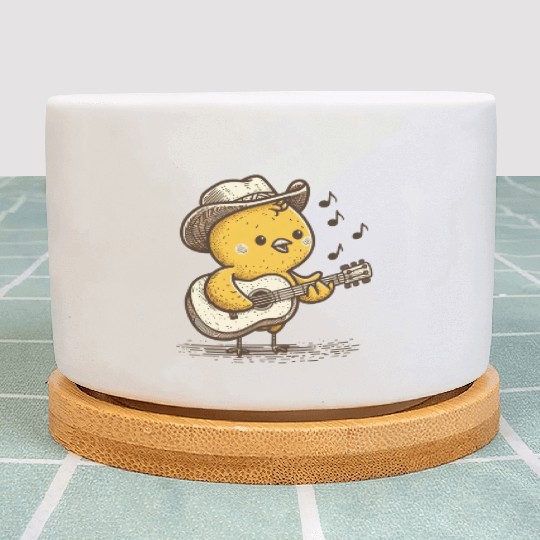 Cute Cowboy Baby Chick Playing Guitar Plant Pots