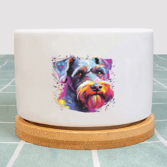 Watercolor Colorful Miniature Schnauzer Plant Pots