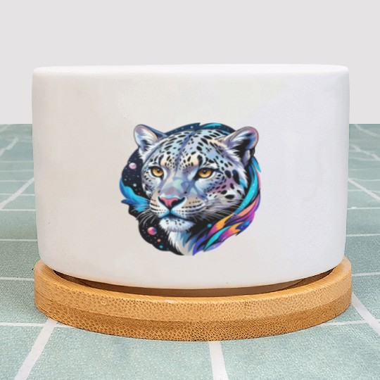 Cosmic Snow Leopard - Ethereal Animal Portrait Plant Pots